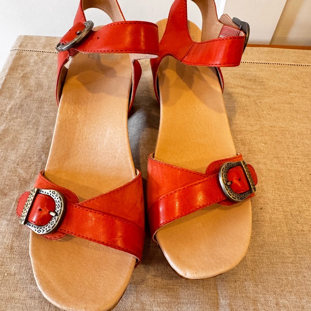 Dansko Red Leather Buckle Sandals
